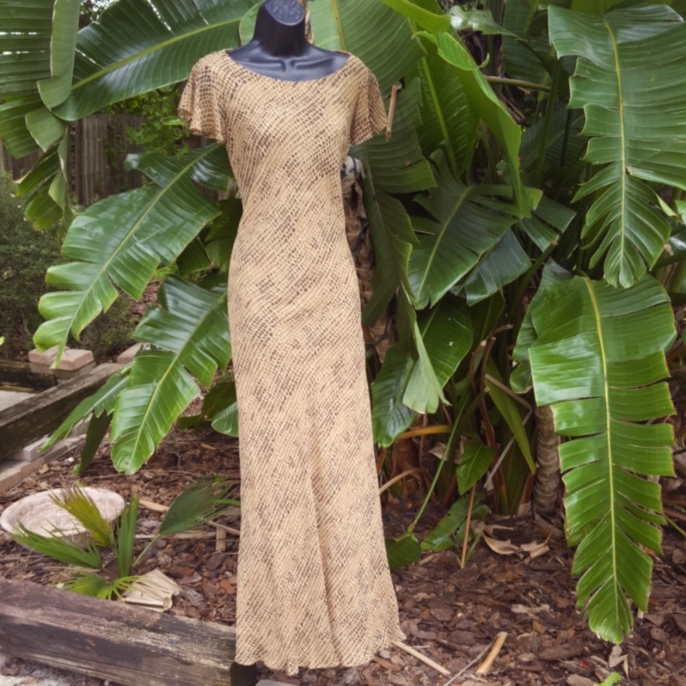 Due by due silk animal print  bias cut column dress
